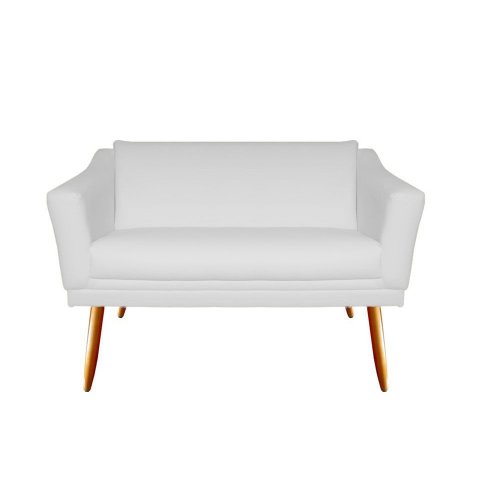 Namoradeira Decorativa Agatha Couro Branco 2 Lugares Pés Madeira Mz Decor