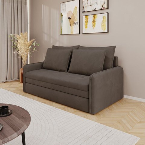 Sofá Cama 2 Lugares Retrátil Luven D28 4 Almofadas Soltas:Suede Marrom Escuro