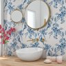Papel de Parede Adesivo Floral Flores Pássaros Tom de Azul Provençal Vintage - SSFL-056 - ROLO - 2,5 - 2