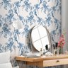 Papel de Parede Adesivo Floral Flores Pássaros Tom de Azul Provençal Vintage - SSFL-056 - ROLO - 2,5 - 3