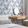 Papel de Parede Adesivo Floral Flores Pássaros Tom de Azul Provençal Vintage - SSFL-056 - ROLO - 2,5 - 5