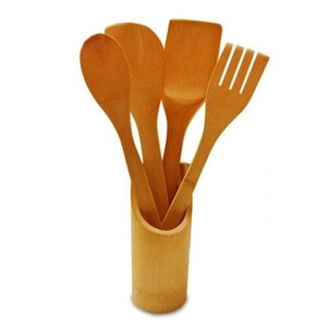 KIT TALHERES EM BAMBU COM SUPORTE