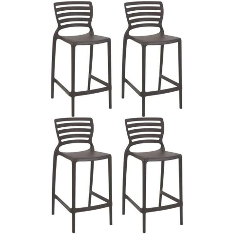 Jogo 4 Banquetas Altas Marrom Tramontina Plástico Resistente Summa Sofia Uso Residencial Comercial