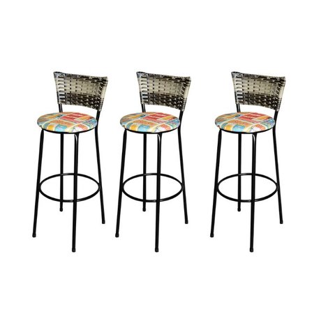 Jogo 3 Banquetas Alta Para Cozinha Ratan Cappuccino Premium Preta Estofado Cerveja