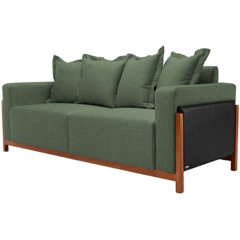 Sofá 03 Lugares 198cm Khali B04 Linho Verde Couríssimo Preto - Lyam