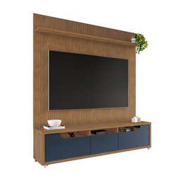 Rack 03 Gavetas Jersey e Painel Siena 220cm Cedro Azul Casa D - 4 Rack 03 Gavetas Jersey e Painel Siena 220cm Cedro Azul Casa D - 4