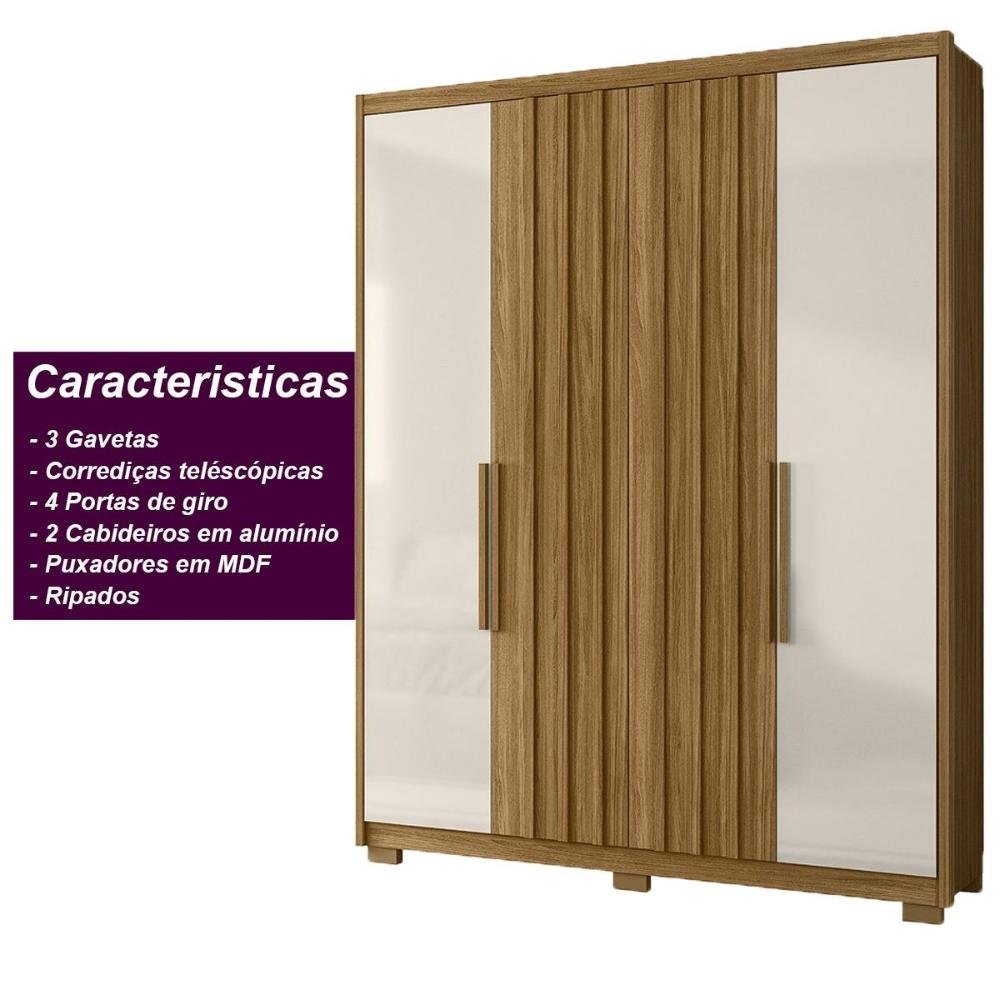 Guarda Roupa Califórnia 176cm 4 Portas Freijó Off White Moval - 3