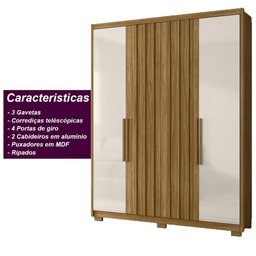 Guarda Roupa Califórnia 176cm 4 Portas Freijó Off White Moval - 3