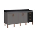Ver imagem 1 de Armário Cozinha Pia Gabinete 174 cm com 4 Portas e 3 Gavetas:Cinza/Preto