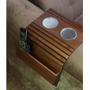 Ver imagem 3 de Bandeja Esteira Porta Copo Em Alumínio Controle Madeira Sofá