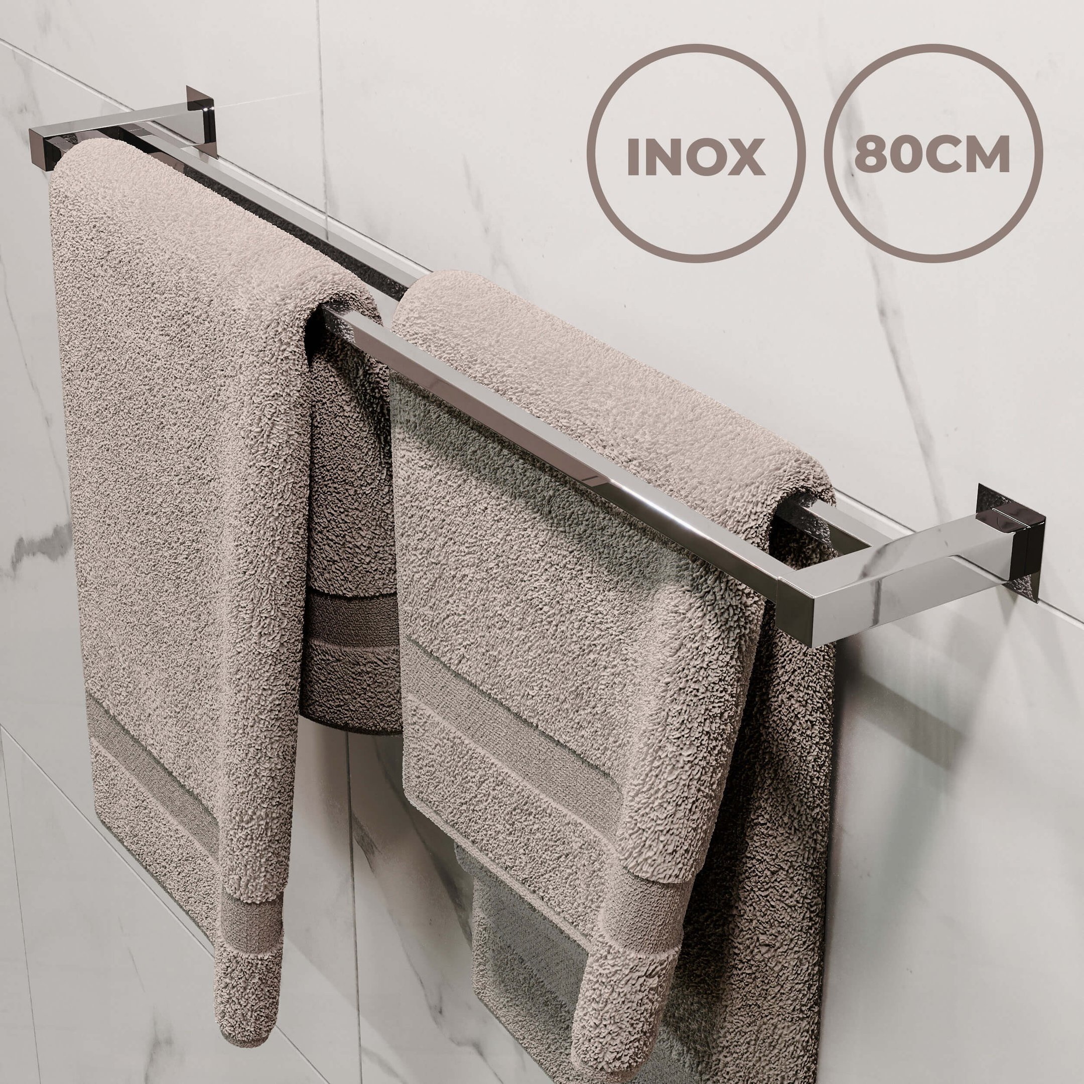 Porta Toalha Duplo Vinci, Toalheiro Inox 304, 80cm, Banheiro ...