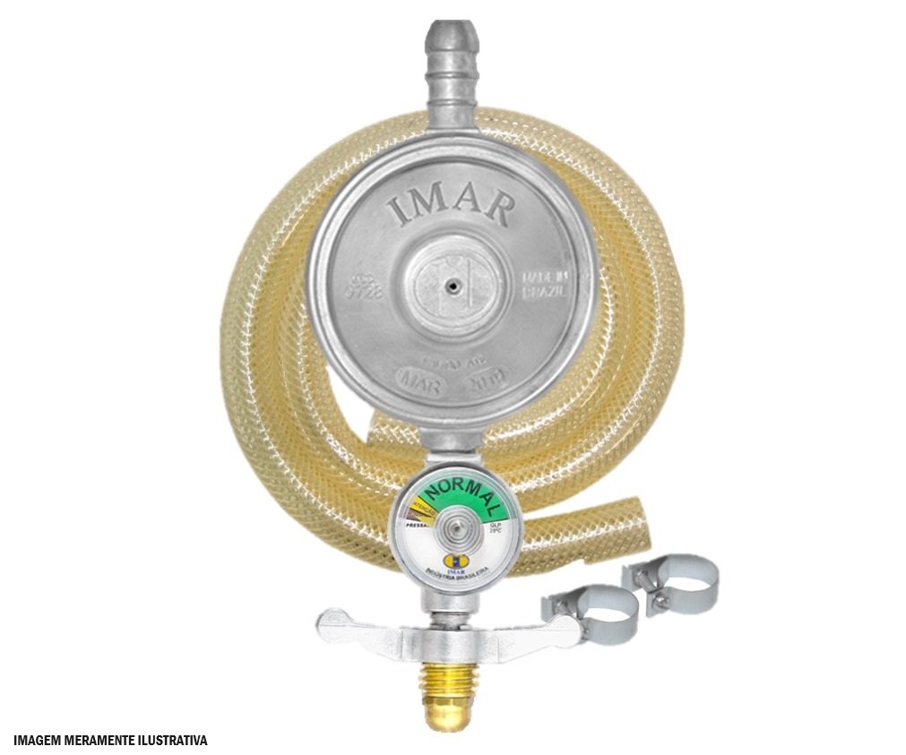 Registro Gás 1kg C/ Manômetro Mangueira 0,80cm + Abraçadeira