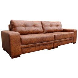 Sofá de Couro 2 Lugares Bipartido Monblanc Mel 200cm Pés de Madeira-touro e Cia - 1 Sofá de Couro 2 Lugares Bipartido Monblanc Mel 200cm Pés de Madeira-touro e Cia - 1