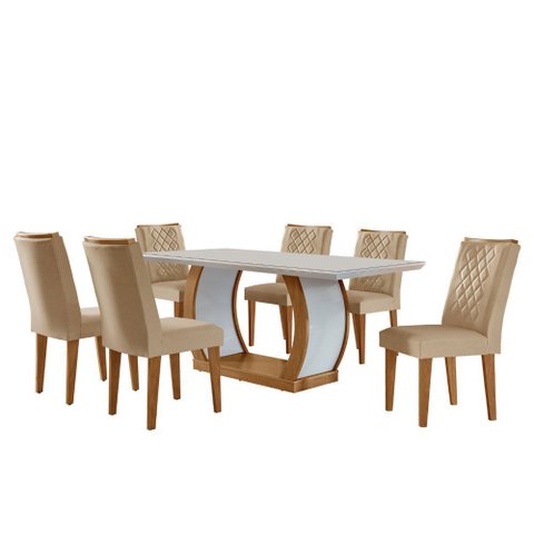 Sala de Jantar Milena Mdf com Vidro Canto Reto 6 Cadeiras Rufato