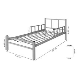 Cama Solteiro Tubolar/aço com Proteção Frete Gratis.:solteiro Lais/cinza - 2