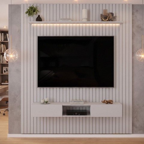 Painel Ripado para TV até 60 Polegadas com LED MDF 223CMX240CM Trento