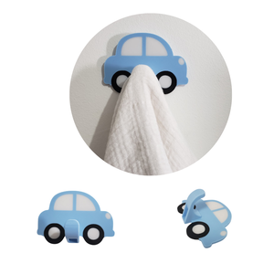 Gancho de Parede Infantil Formato Carro, Azul, Decorativo para Toalhas e Roupas:carro