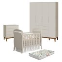Ver imagem 1 de Quarto de Bebê 4 Portas com Cômoda Gaveteiro Elfe Classic e Berço Americano Danny Areia Acetinado