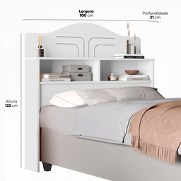 Cabeceira Solteiro Cama Box Mdf 2 Compartimentos Práticos:branco - 4