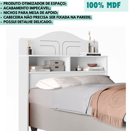 Cabeceira Solteiro Cama Box Mdf 2 Compartimentos Práticos:branco - 3