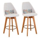 Ver imagem 1 de Kit 02 Banquetas Linho Bege E Almofada Folhas