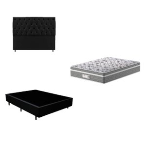 Cama Box + Cabeceira Suede Preto Mais Colchão Macio Casal - Probel