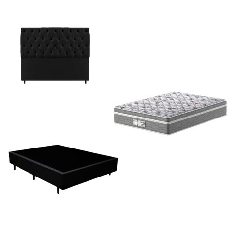 Cama Box + Cabeceira Suede Preto Mais Colchão Macio Casal - Probel