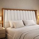 Ver imagem 2 de Cabeceira Cama Box Casal Estofada com Led 140cm Moan P05 Couríssimo Whisky Bouclê Cru - Lyam Decor