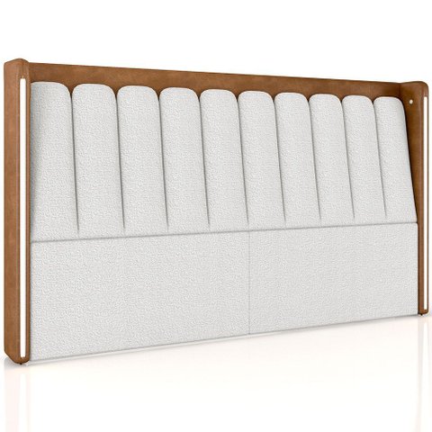 Cabeceira Cama Box Casal Estofada com Led 140cm Moan P05 Couríssimo Whisky Bouclê Cru - Lyam Decor