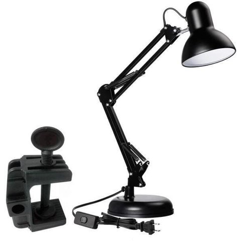 Luminária Garra+Base Mesa Articulável Leitura Desenho Preto