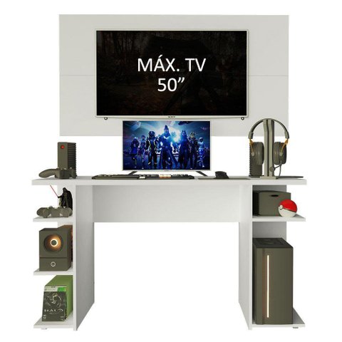 Mesa Para Computador Gamer e Painel Para Tv Até 50 Branco