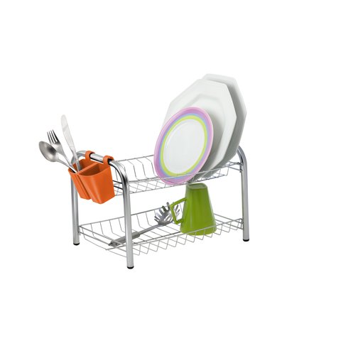 Escorredor de Louça Duplo Desmontável C/ Porta Talher Laranja - Cód 07032