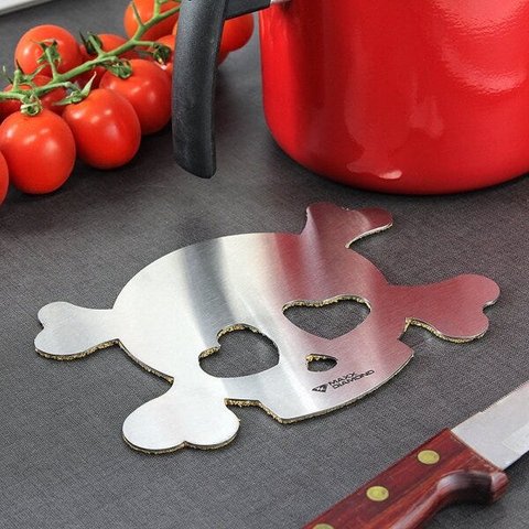 Apoio de Panelas - Inox Escovado - Modelo Caveira -Love Skul