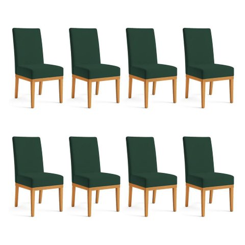 Kit 8 Cadeiras de Jantar Brisa Suede Base de Madeira - Pallazio Cor:Verde