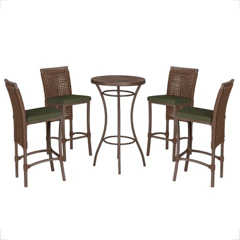 Mesa Bistro e 4 Banquetas Roma Marrom Corda Náutica 13 Trama Original