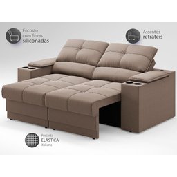 Sofá com Porta Copos e Carregador USB Retrátil e Reclinável Ringo 1,70m Velosuede Marrom - - 4