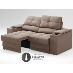 Sofá com Porta Copos e Carregador USB Retrátil e Reclinável Ringo 1,70m Velosuede Marrom - - 5