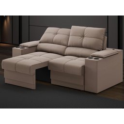 Sofá com Porta Copos e Carregador USB Retrátil e Reclinável Ringo 1,70m Velosuede Marrom - - 1