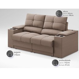 Sofá com Porta Copos e Carregador USB Retrátil e Reclinável Ringo 1,70m Velosuede Marrom - - 2
