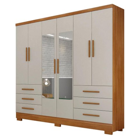 Guarda Roupa Casal Berlim 6 Portas 6 Gavetas com Espelho e Pés Cinamomo Fendi - Novo Horizonte