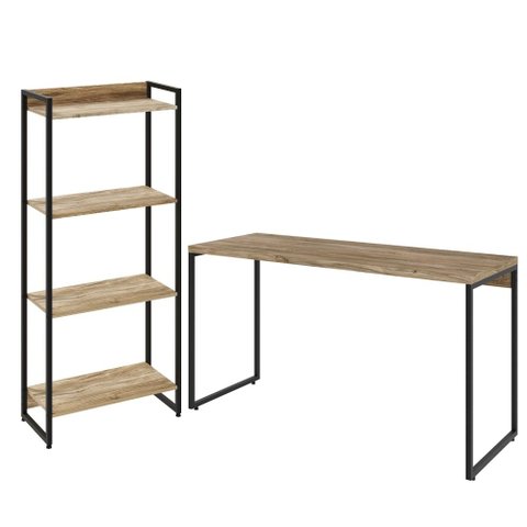 Kit Escritório Estante Areta 4 Prateleiras Mesa Industrial Aspen 135cm C01 Carvalho - Lyam Decor
