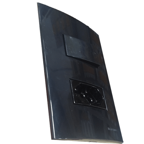 Conjunto 4x2 linha Ebony Sleek Alto brilho MarGirius 4x2" 1 Interruptor Simples + 1 Tomada 2P+T 10A