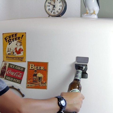Abridor de Garrafa Geladeira Fita Dupla Face - Inox Escovado