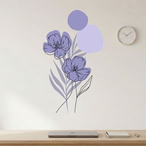 Adesivo Floral Boho Roxo Estilo Nórdico 50x90 Minimalista Abstrato