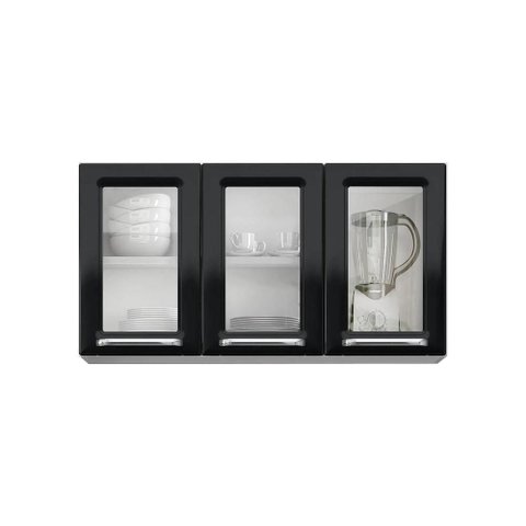 Armário Aéreo de Cozinha Itatiaia Luce 3 Portas com Vidro Preto IPV3-105