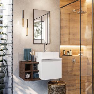 Conjunto Gabinete Armário para Banheiro Roma Completo com Cuba e Torneira