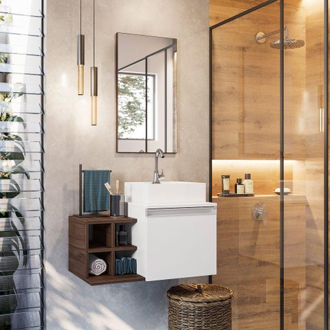 Conjunto Gabinete Armário para Banheiro Roma Completo com Cuba e Torneira