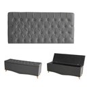 Ver imagem 1 de Kit Estrela Cabeceira de Cama Painel e Calçadeira Baú Botão Cristal Casal 140 Cm Suede Grafite