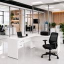Ver imagem 5 de Mesa de Escritório em L 140x60cm com Gaveta + Cadeira Ergonômica Reclinável