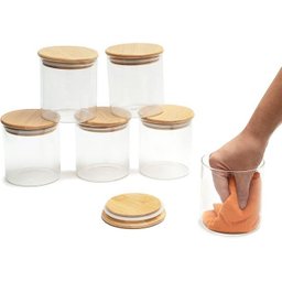 Kit 6 Potes Vidro Tampa Bambu Porta Mantimentos Hermético - 3